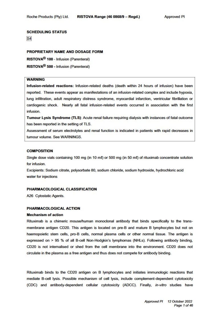 Ristova Range 100 mg (in 10 m_) / 500 mg (in 50 m_) Infusion package insert preview