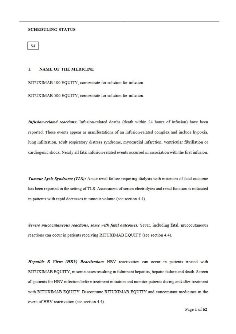 Rituximab Equity 100 mg and 500 mg Solution for infusion package insert preview