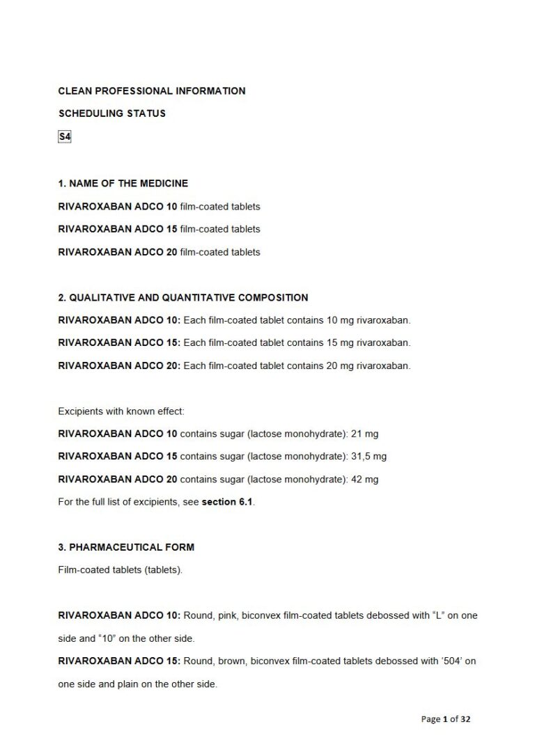 Rivaroxaban 10/15/20 Adco 10 mg, 15 mg, 20 mg Tablets package insert preview