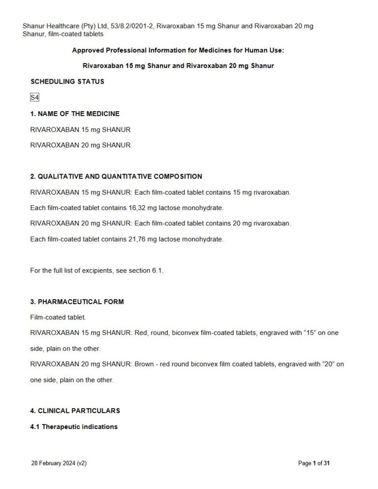 Rivaroxaban 15 Mg/20 Mg Film-Coated Tablets package insert preview