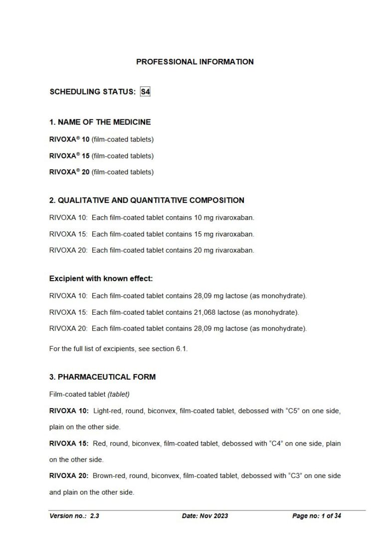 Rivoxa 10, 15 & 20 10, 15 & 20 mg FC Tablet package insert preview
