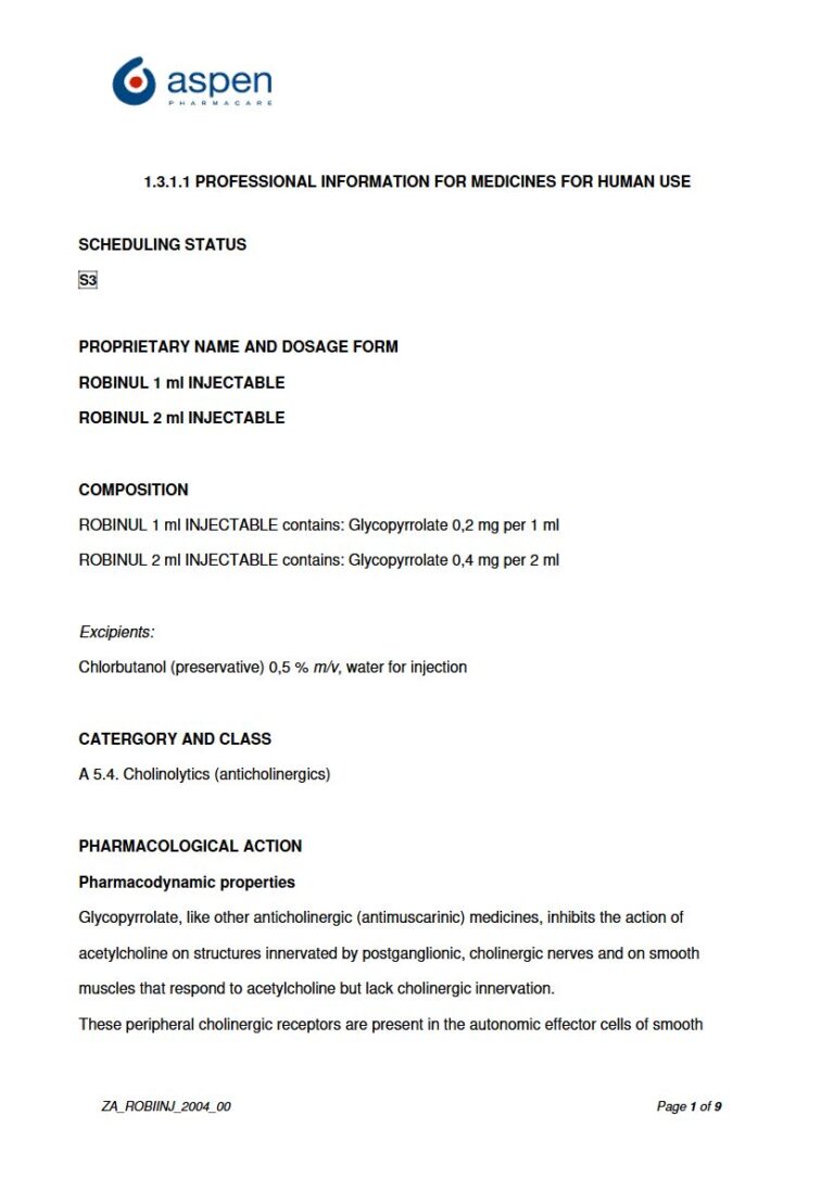 Robinul 1 Ml/2 Ml package insert preview