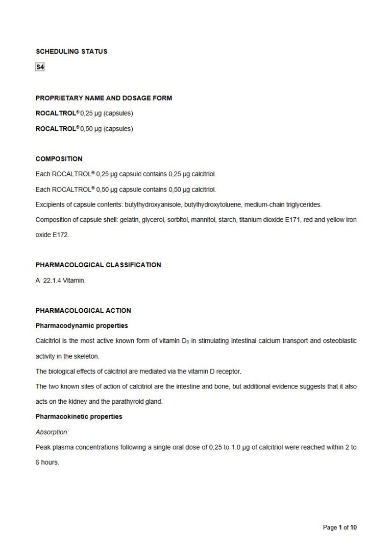 Rocaltrol 0,25 µg/ 0,50 µg Capsules package insert preview