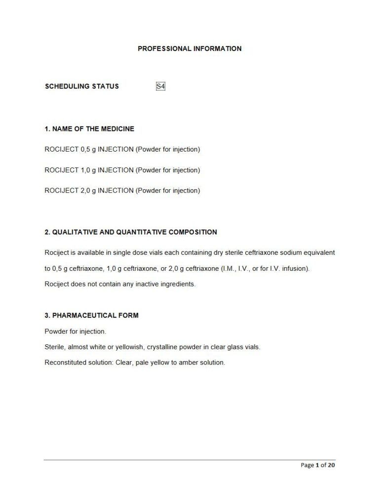 Rociject 0,5 g, 1,0 g, or 2,0 g Powder for injection. package insert preview