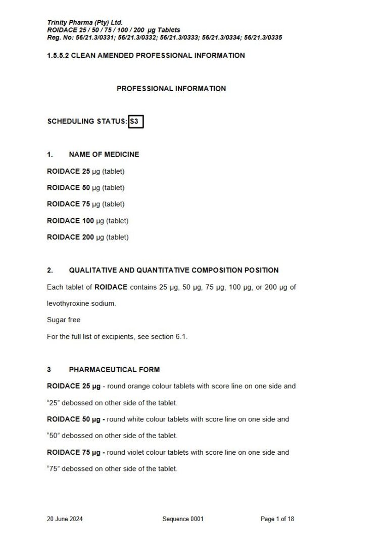 Roidace 25 / 50 / 75 / 100 / 200 μg Tablet. package insert preview
