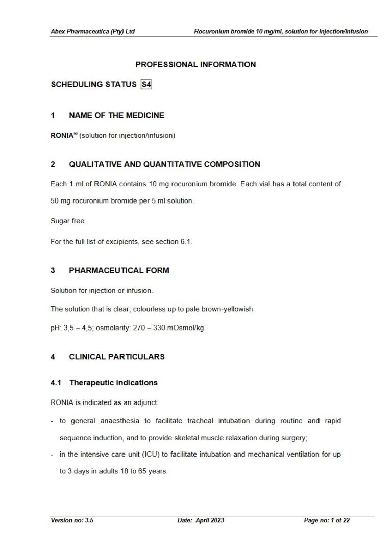 Ronia 1 ml Solution for injection or infusion. package insert preview