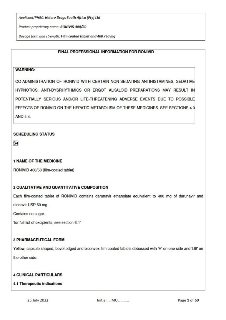 Ronivid 400/50 Mg 400 mg, 40 mg Tablet package insert preview