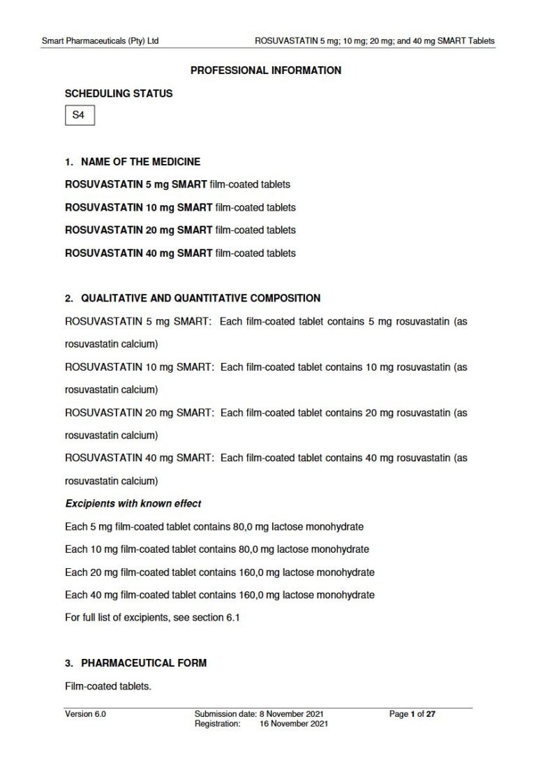 Rosuvastatin 5 Mg/10 Mg/20 Mg/40 Mg Film-Coated Tablets package insert preview