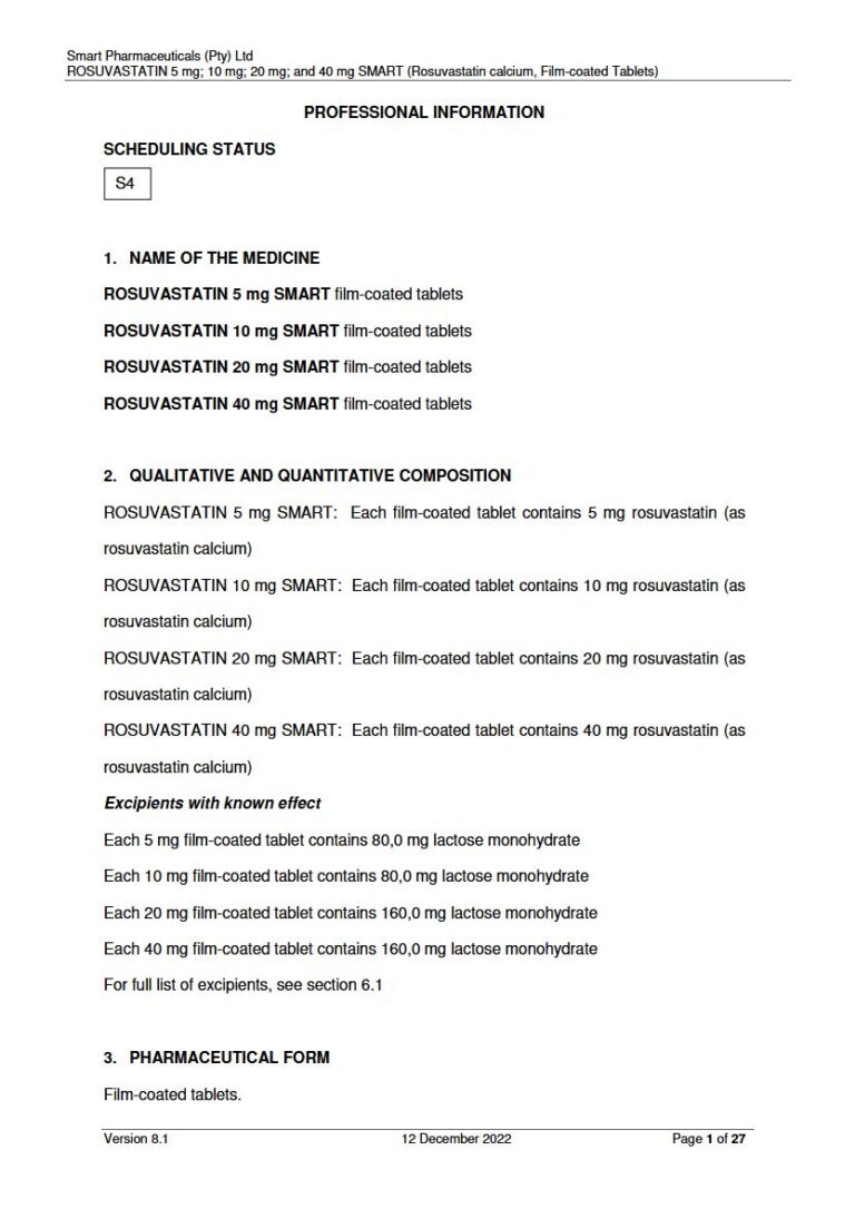 Rosuvastatin 5 Mg/10 Mg/20 Mg/40 Mg Film-Coated Tablets package insert preview