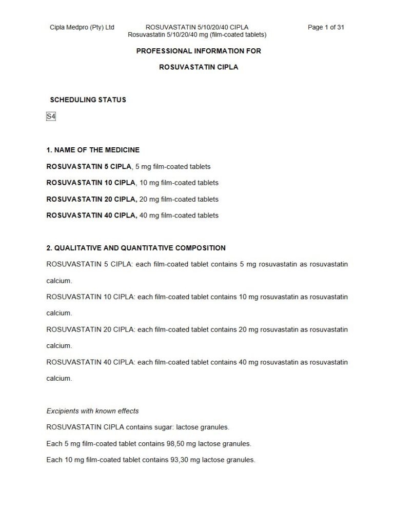 Rosuvastatin Cipla 5/10/20/40 mg FC tablets package insert preview