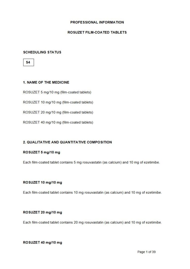 Rosuzet 5 Mg/10 Mg/20 Mg/40 Mg Tablets package insert preview