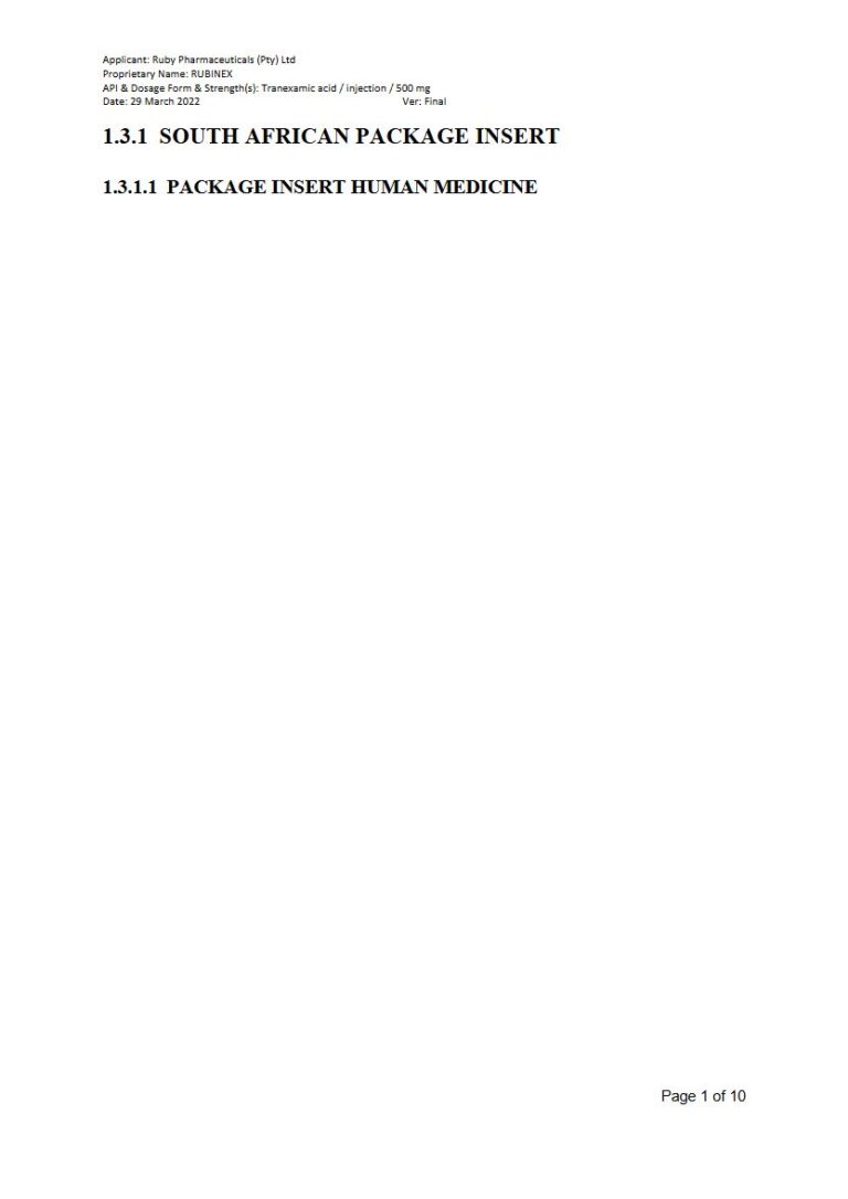 Rubinex 100mg Solution for Injection package insert preview