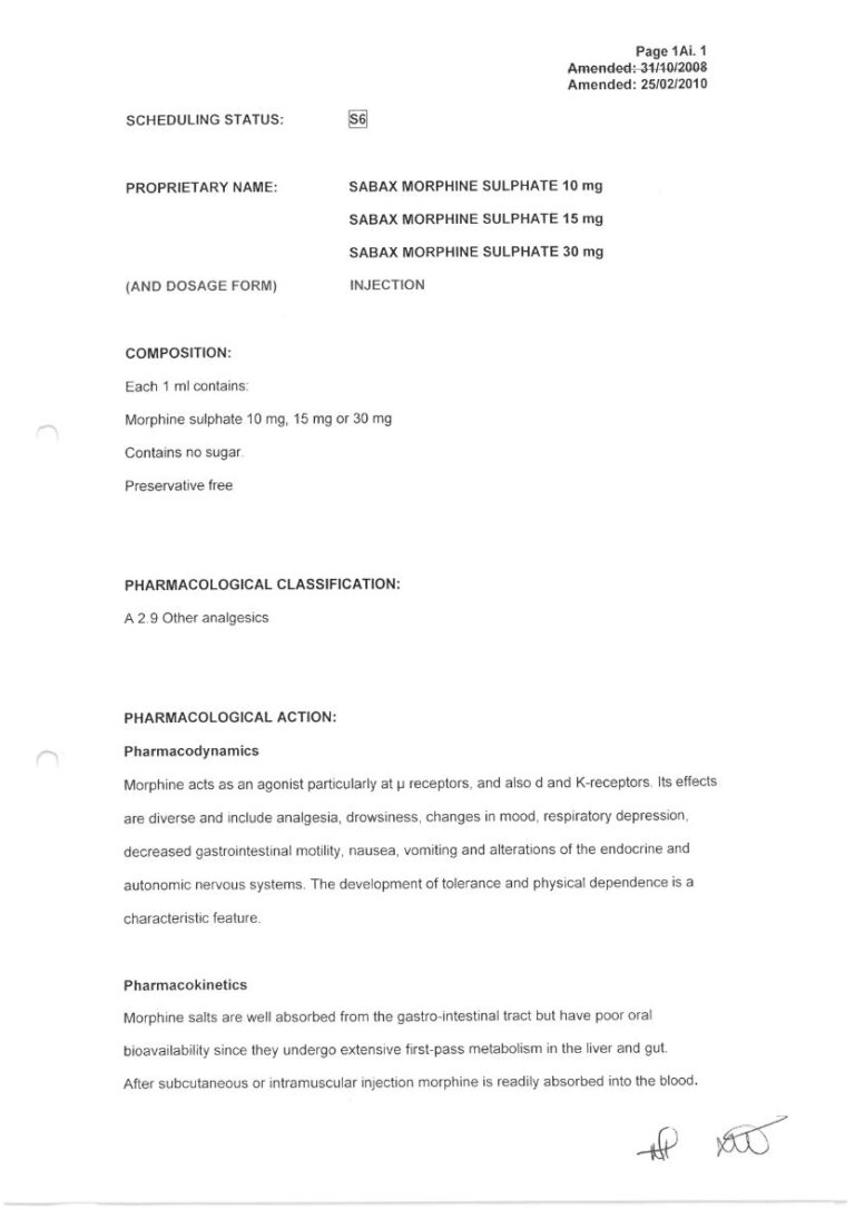 Sabax Morphine Sulphate 10mg, 15mg, 30mg INJECTION package insert preview