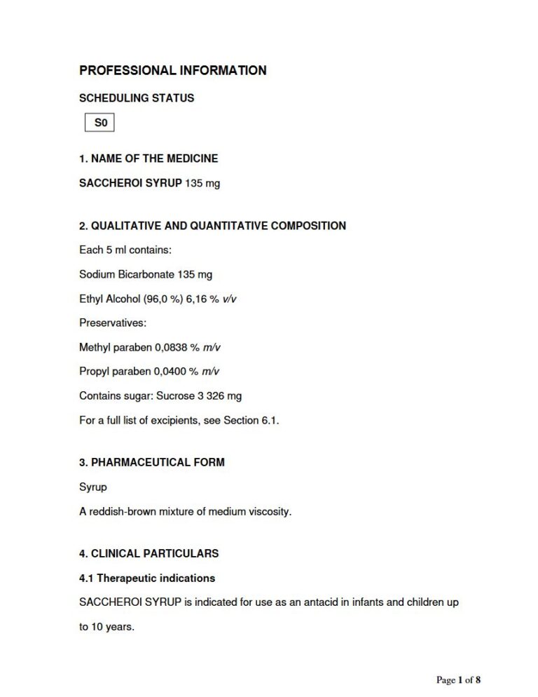 Saccheroi Syrup 135 mg Syrup package insert preview