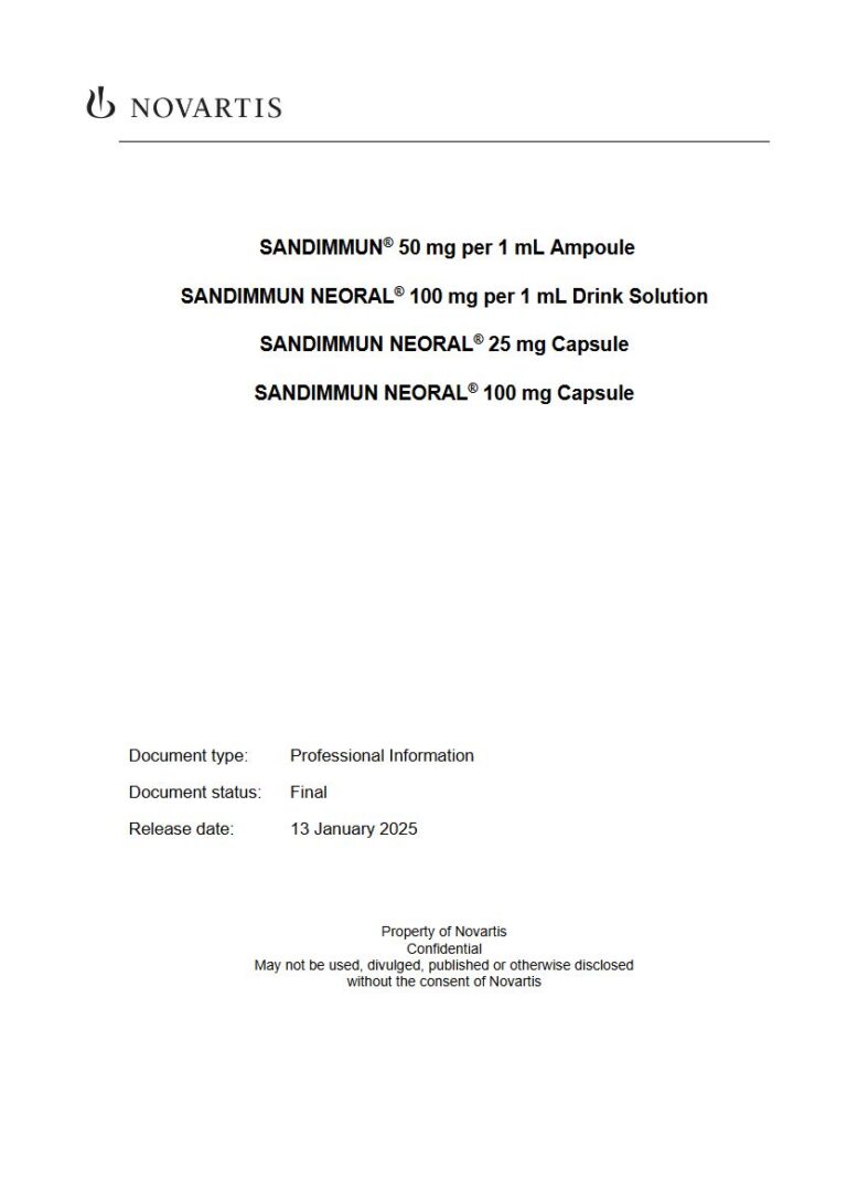 Sandimmun. Sandimmun Neoral 50 mg/1 ml/100 mg/25 mg Capsules package insert preview