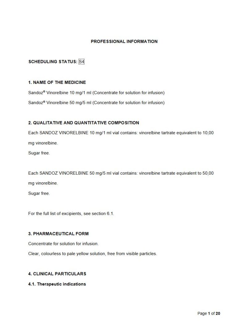 Sandoz Vinorelbine 10 mg/1 ml/50 mg/5 ml Solution package insert preview