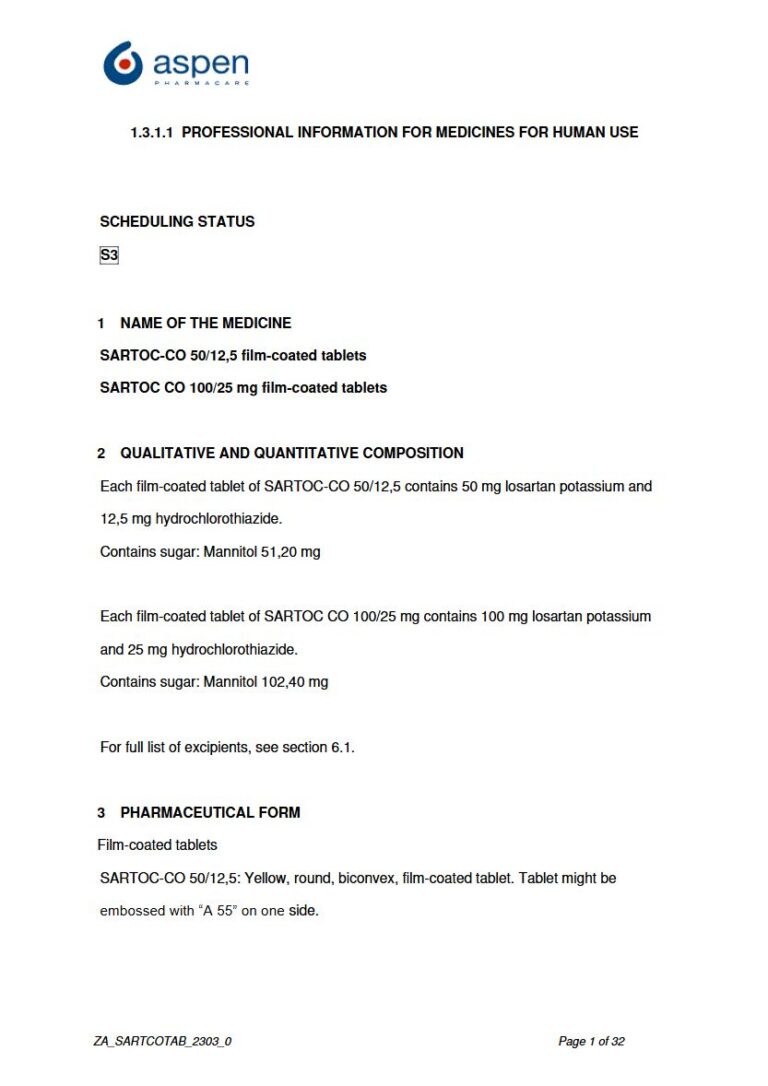 Sartoc-Co 25 Mg Film-Coated Tablets package insert preview