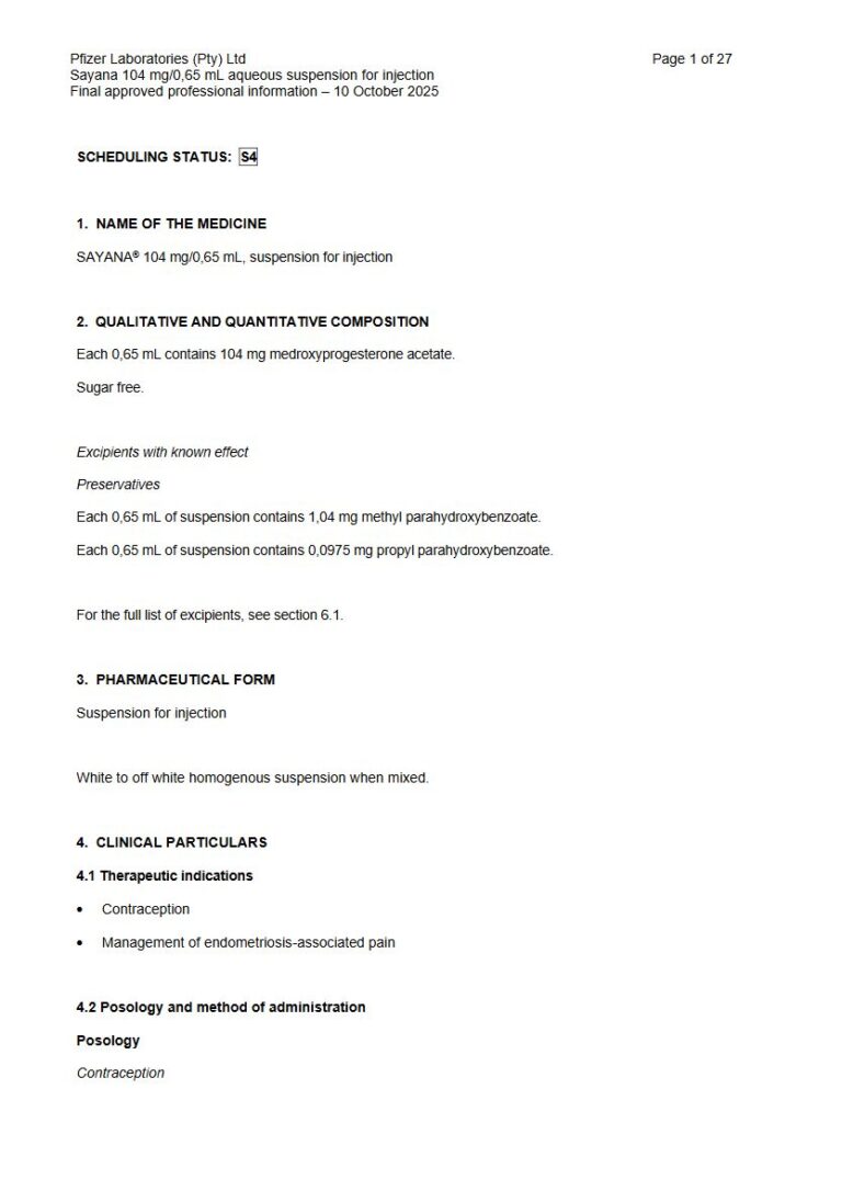 Sayana 104 mg/0,65 mL Suspension for injection package insert preview