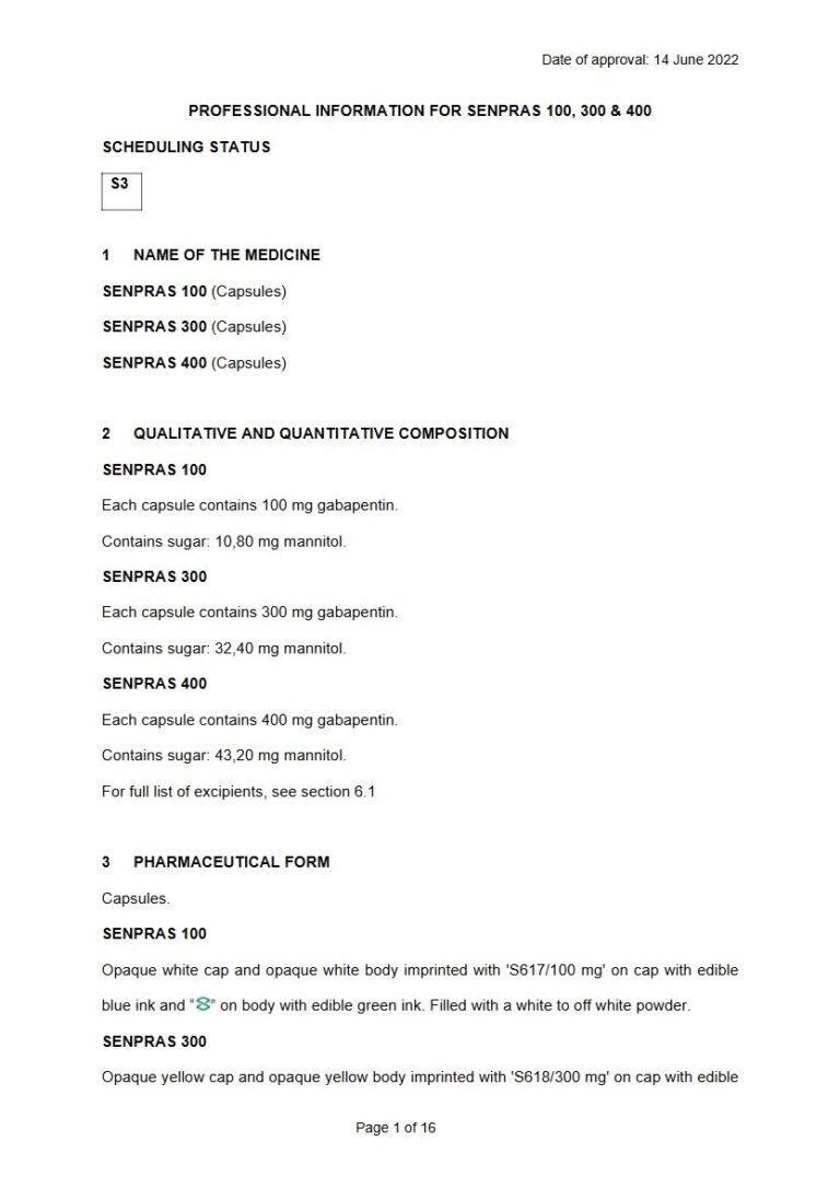 Senpras 100, 300 & 400 100 mg, 300 mg, 400 mg Capsule package insert preview
