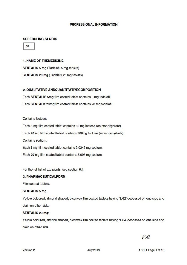 Sentalis 5 mg & 20 mg FC tablets package insert preview