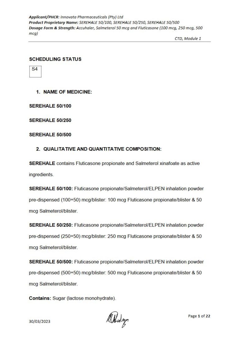 Serehale 100 mcg/250 mcg/500 mcg package insert preview