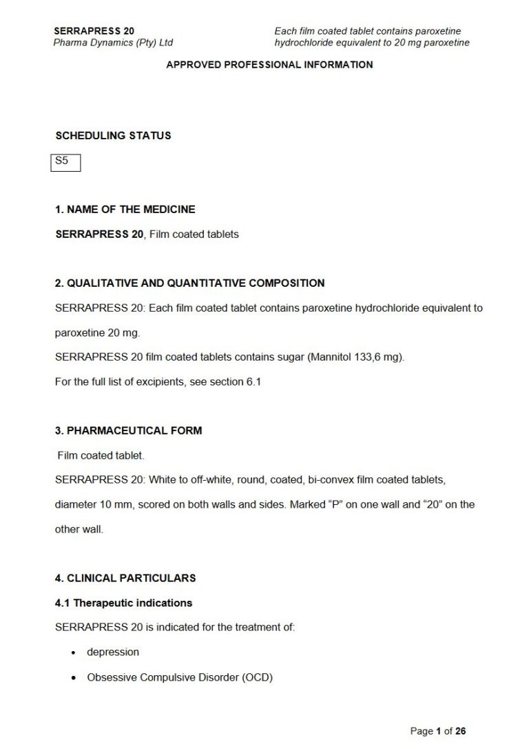 Serrapress 20 20 mg FC tablets package insert preview