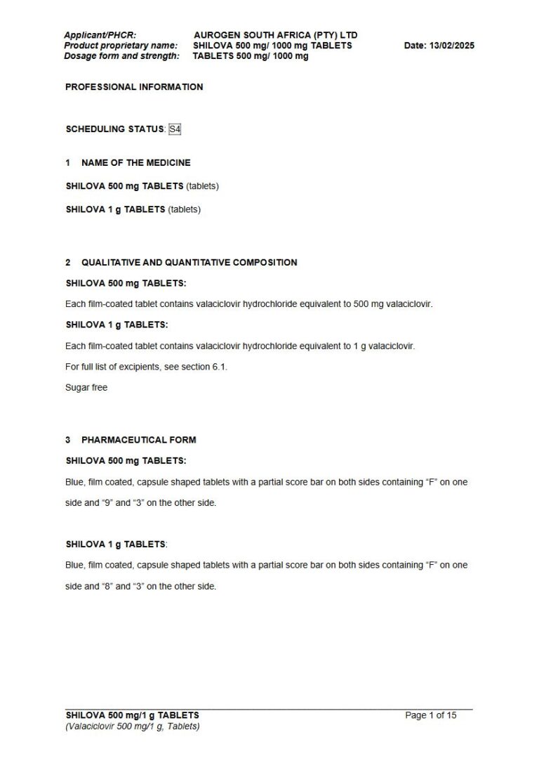 Shilova 500 mg/ 1000 mg TABLETS package insert preview