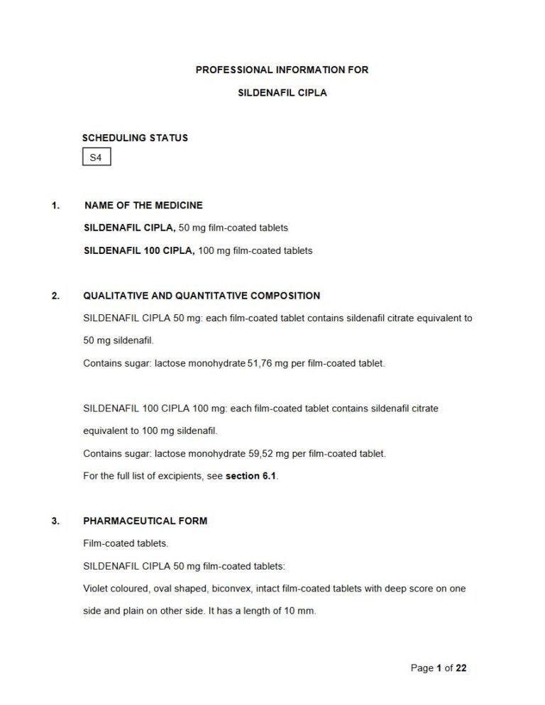 Sildenafil Cipla 50 mg, 100 mg FC tablets. package insert preview