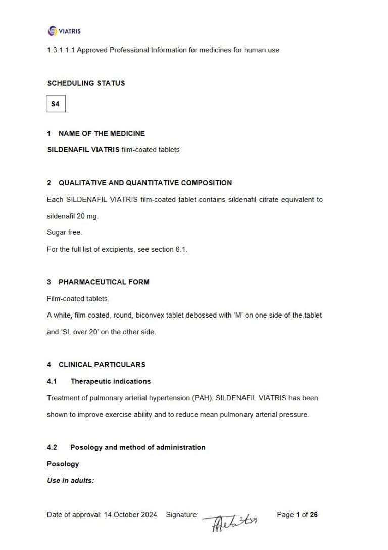 Sildenafil Viatris 20 mg FC tablets package insert preview