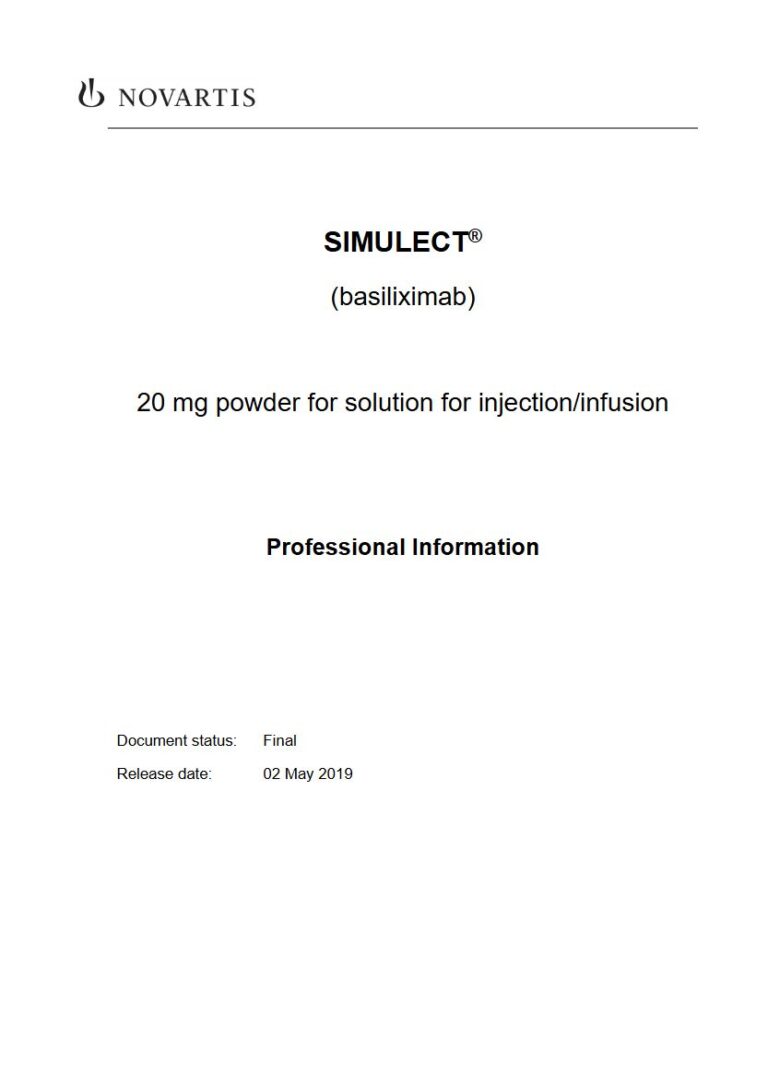 Simulect 20 mg Film-coated tablets package insert preview