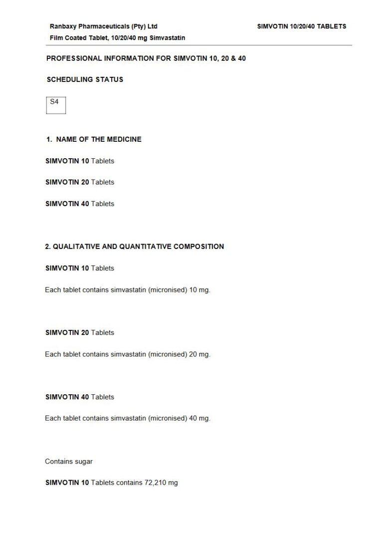 Simvotin 10/20/40 10/20/40 mg Tablets package insert preview