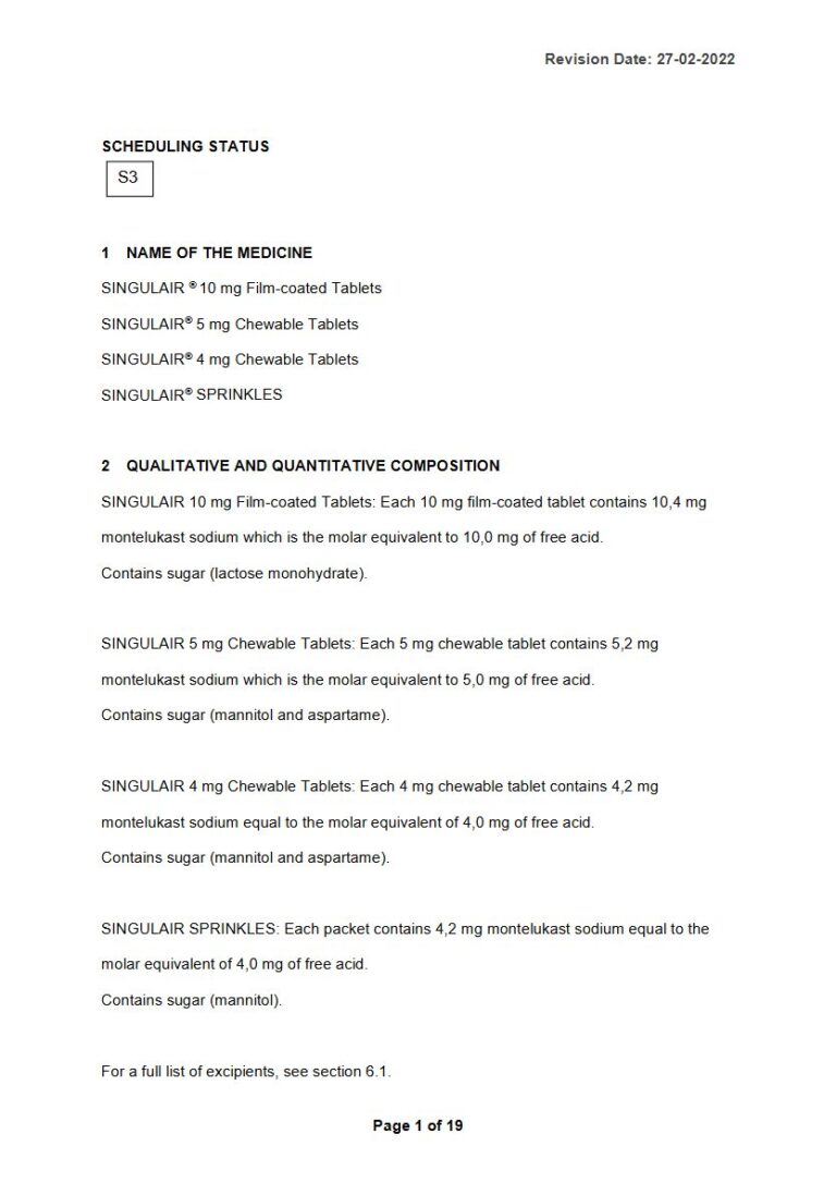 Singulair 10 mg/5 mg/4 mg Film-Coated Tablets package insert preview