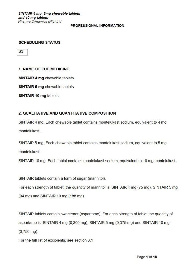 Sintair 4 Mg/5 Mg/10 Mg Chewable Tablets package insert preview