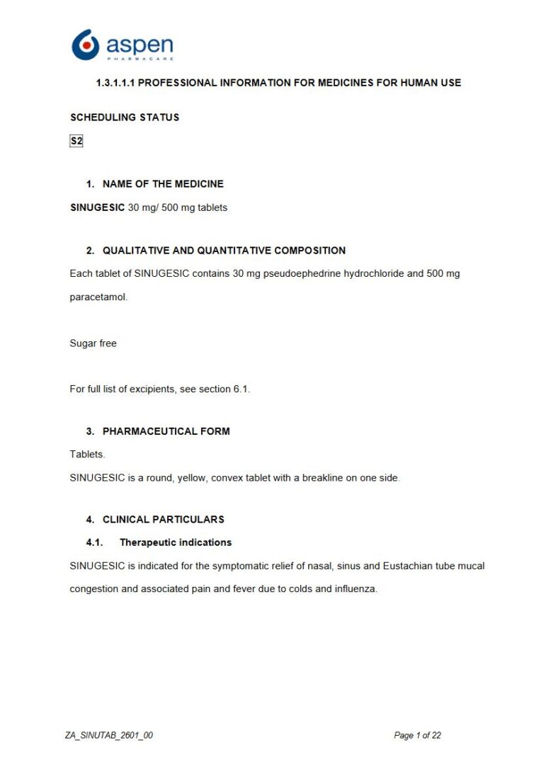 Sinugesic 30 mg/ 500 mg Tablets package insert preview