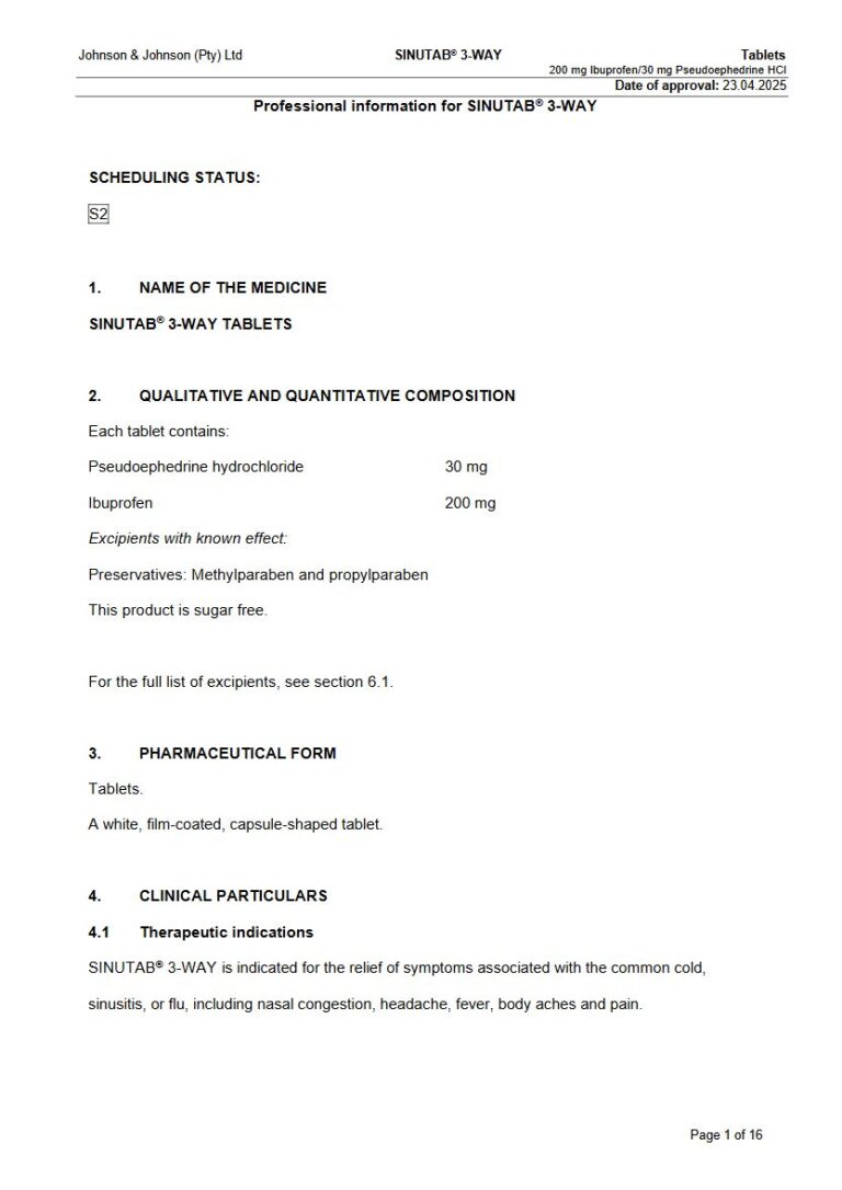Sinutab 3-Way 200 mg ,30 mg Tablets. package insert preview