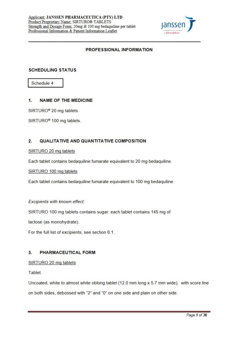 Sirturo 20 Mg Tablets package insert preview