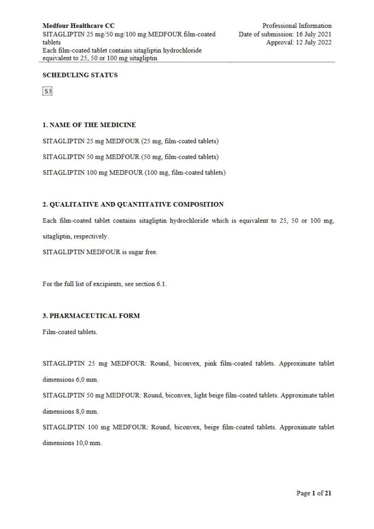 Sitagliptin 100 Mg/25 mg/50 mg Tablets package insert preview