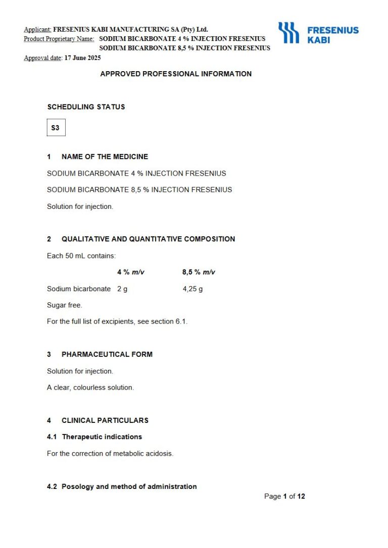 Sodium Bicarbonate 4 % & 8.5% Injection package insert preview