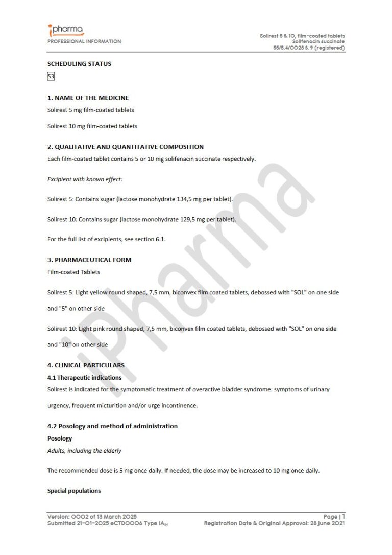 Solirest 5 & 10 5 mg. 10 mg Tablet package insert preview