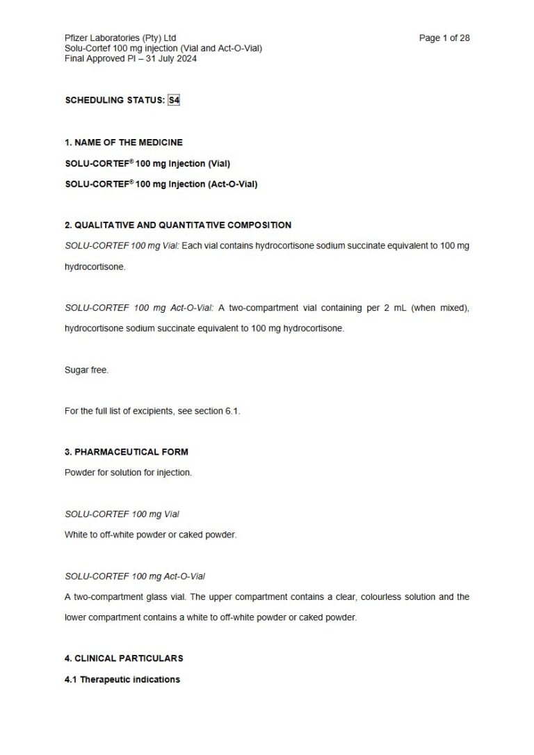 Solu-Cortef 100 mg and 500 mg Powder for solution for injection. package insert preview