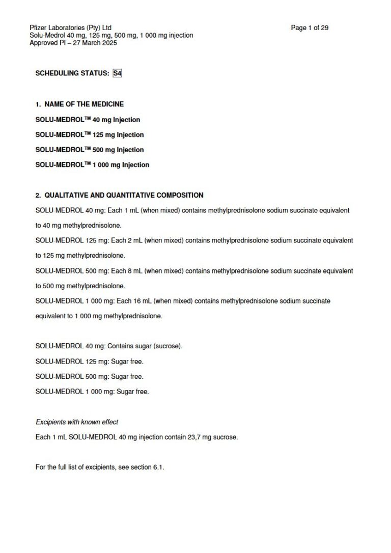 Solu-Medrol 40 Mg/125 Mg/500 Mg/000 Mg Solution package insert preview
