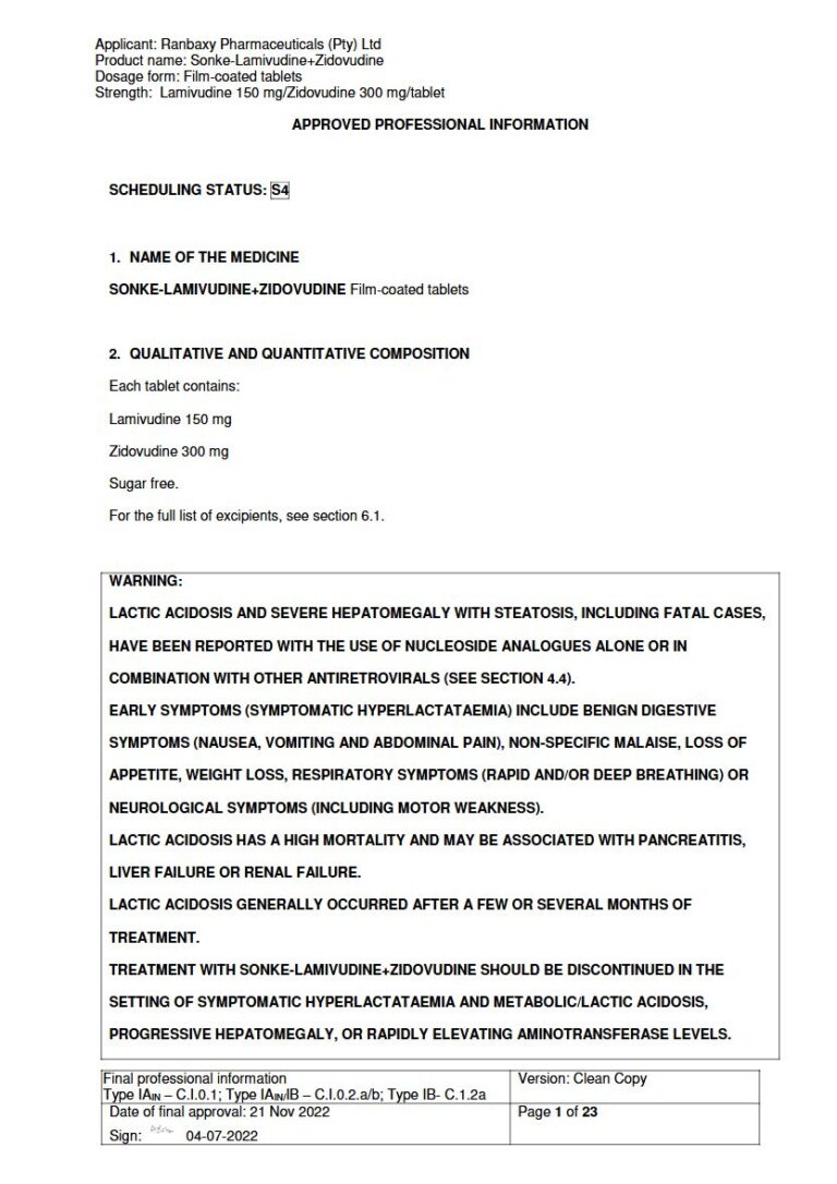 Sonke-Lamivudine+Zidovudine 150 mg, 300 mg FC tablets package insert preview