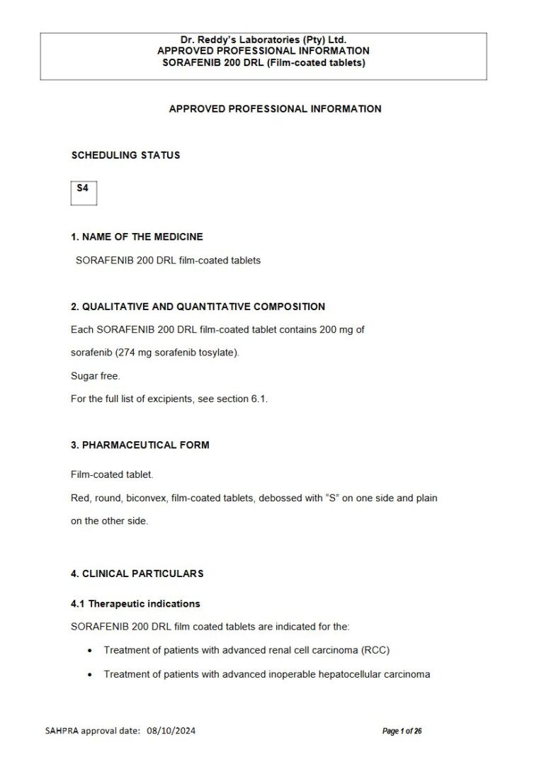 Sorafenib 200 Drl 200 mg Fim-coated tablets package insert preview