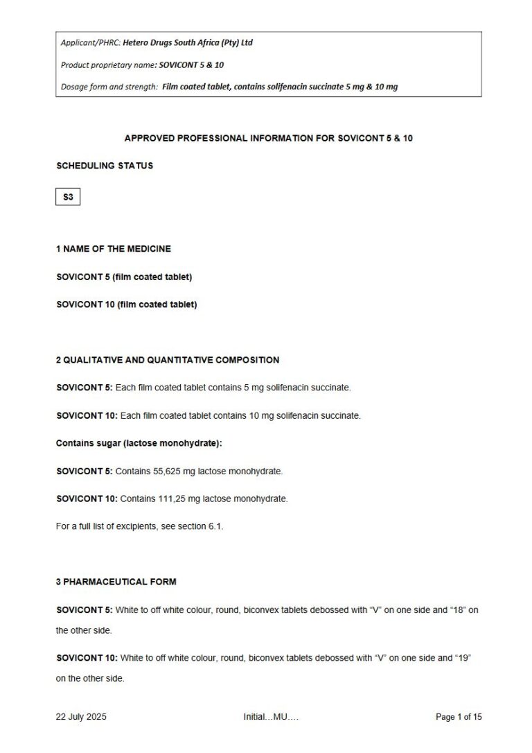 Sovicont 5 mg & 10 mg FC tablet package insert preview