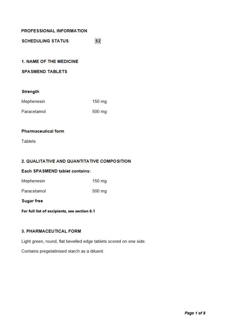 Spasmend 150 mg, 500 mg Tablets package insert preview