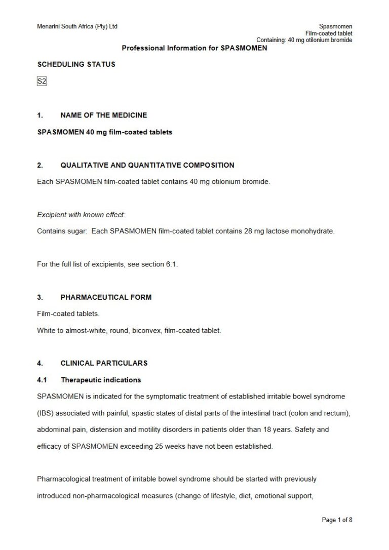 Spasmomen 40 mg FC tablets. package insert preview