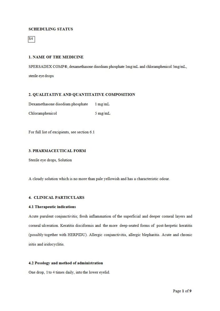 Spersadex Compa. 5mg/mL. Sterile eye drops. Solution package insert preview