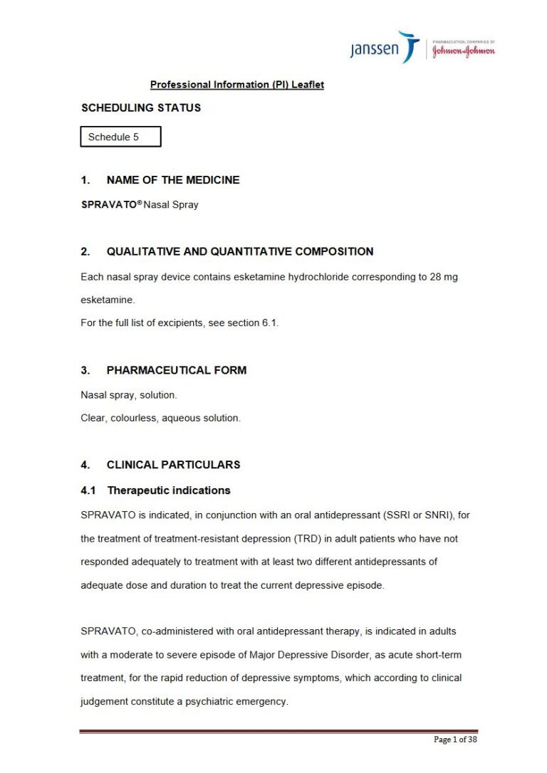 Spravato 28 mg Nasal Spray package insert preview
