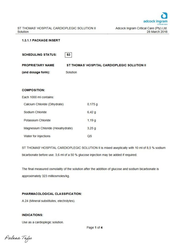St Thomas’ Hospital Cardioplegic 1000 ml Solution package insert preview