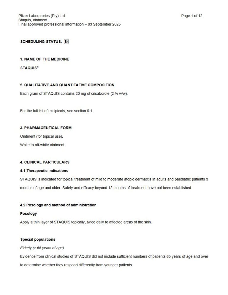 Staquis 20 mg Ointment (for topical use). package insert preview